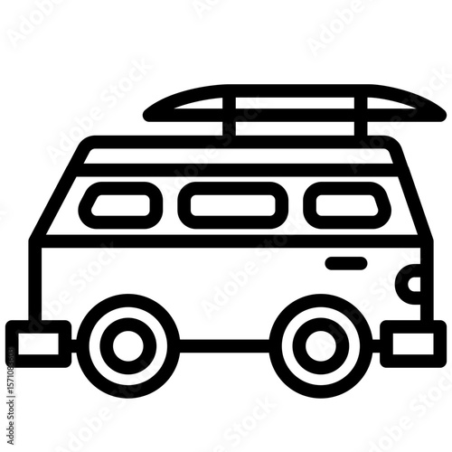 Camper Van icon, Black And White Outline Icon Symbol