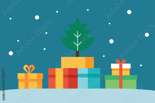 Gift Boxes Under Snowy Tree