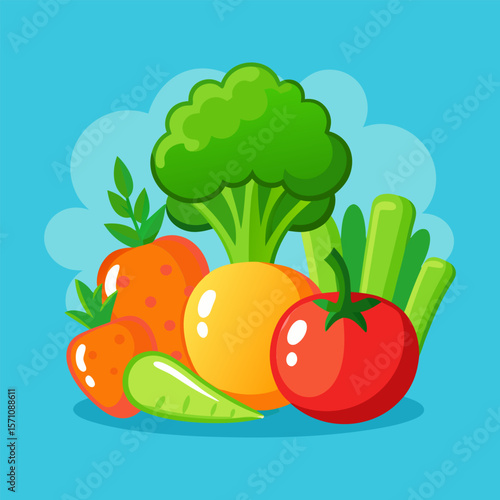 Vibrant Vegetables and Fruits.  A Colorful Still Life of Nature's Bounty