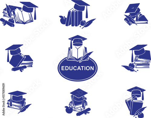 Education Icon Set – Graduation, Academic, Cap, School, Learning, Student, Knowledge, College, Diploma, Success

