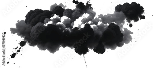High-Impact Abstract Illustration Depicting a Dark Smoke and Dust Cloud Rising in a 
Swirling, Chaotic Motion Against a Clean, Minimalist White Space

