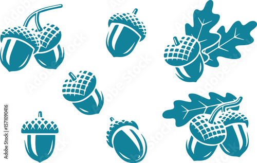 Acorn Icon Set – Autumn, Oak, Nature, Tree, Nut, Forest, Botanical, Seasonal, Minimal, Woodland

