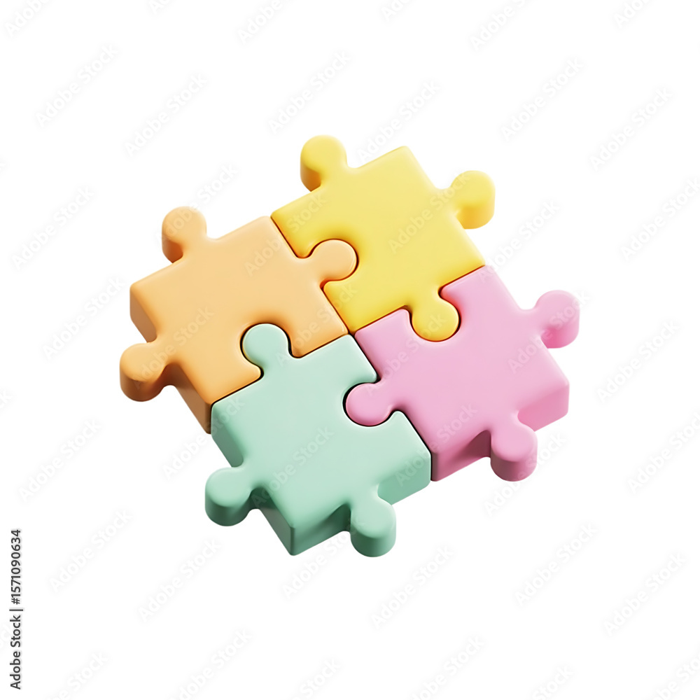 Colorful Puzzle Pieces Connected Together on Transparent Background Colorful Puzzle Pieces Connected Together on Transparent Background