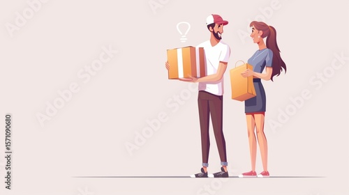 Modern delivery of any order. Girl takes package from hands of courier