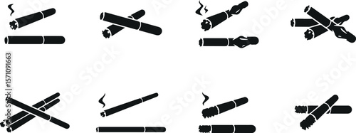 Cigarette Vector Set – Smoke, Tobacco, Addiction, Warning, Unhealthy, Habit, Nicotine, Icon, Silhouette, Ash

