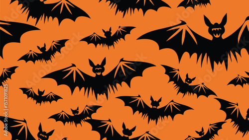 Halloween Seamless Bat Pattern on Dark Background