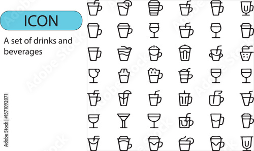 A set of various drinks and beverages editable line art icon