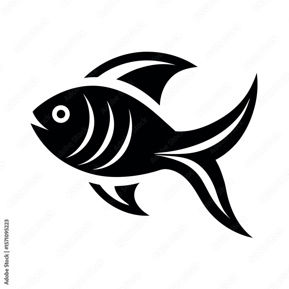 Fototapeta premium Abstract Fish Logo with Blue Curves and Simple Design