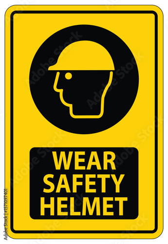 Cautionary Safety Sign Reminding Workers to Wear a Protective Safety Helmet for Safety