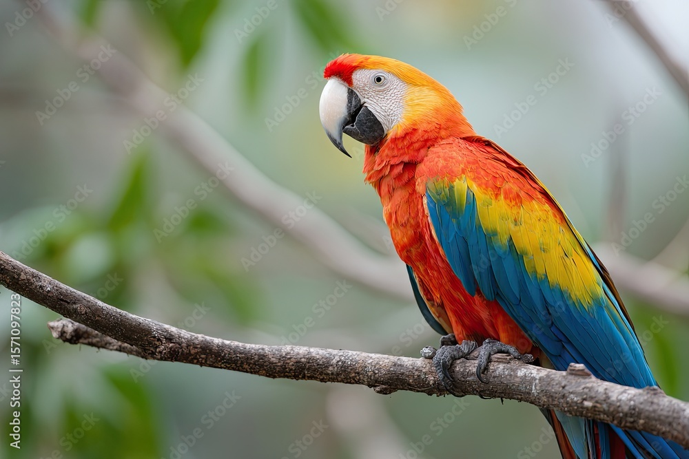 Obraz premium Colorful parrot perched on branch, showcasing vibrant feathers a
