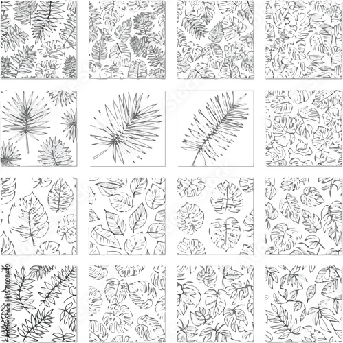 Create a kinds of deferent Botanical leaf line art wallpaper Design for fabric, print, cover, banner, invitation. vector art with white background.