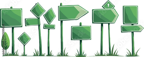 Create a kinds of deferent Green street signs vector art with white background.