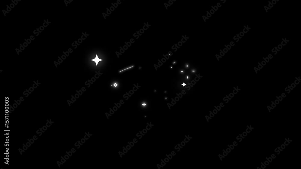 Star twinkling, Stars shine effect, Sparkle Star glowing animation, blinking light effect on black background, particle magic tail sparkling glitter star dust trail loop Animation video. 4k animation