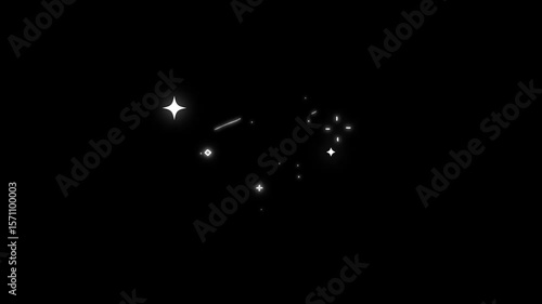 Star twinkling, Stars shine effect, Sparkle Star glowing animation, blinking light effect on black background, particle magic tail sparkling glitter star dust trail loop Animation video. 4k animation