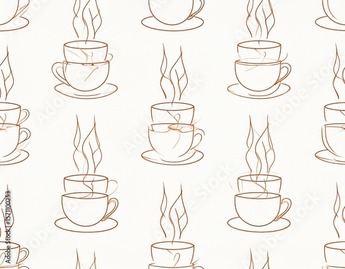 Repeating Pattern Of Coffee Cups With Floral Design