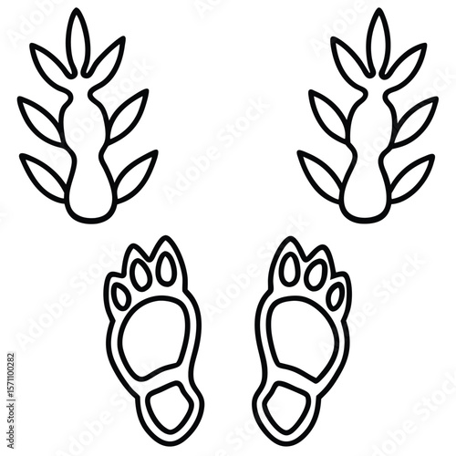 Dinosaur and mammal footprint silhouettes for educational purposes