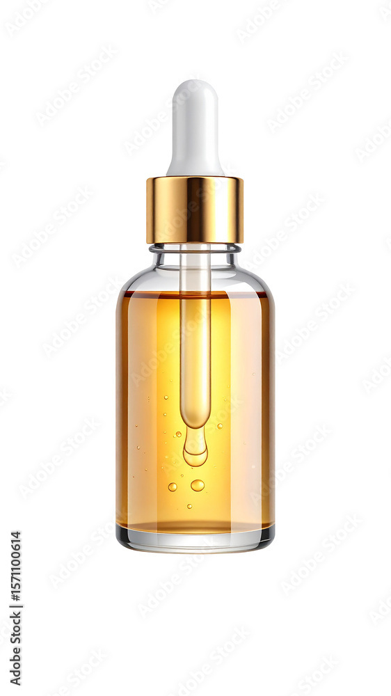 Fototapeta premium Amber Dropper Bottle with Serum and Air Bubbles – Isolated on Transparent Background