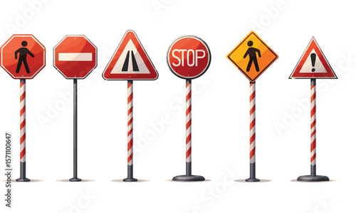 Create a kinds of deferent Realistic road traffic sign template set vector art with white background.