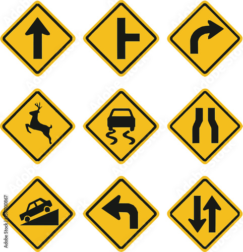 Free Download Create a kinds of deferent Road traffic yellow signs vector art with white background. - GFXLoad
