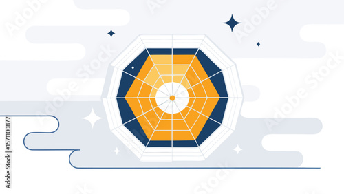 Isometric illustration of three server racks connected to two yellow square nodes
