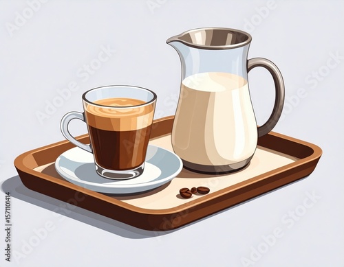 Coffee And Milk On A Wooden Tray