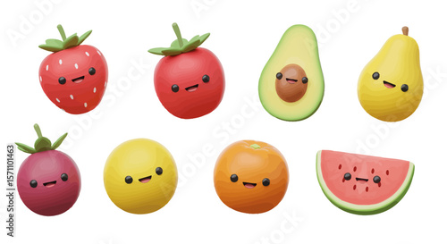 Wallpaper Mural Cute cartoon fruit characters arranged on a white background. Torontodigital.ca