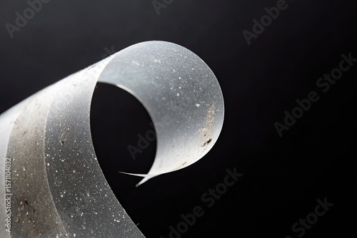 Translucent ribbon gracefully spirals against dark backdrop, sho
