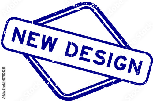 Grunge blue new design word rubber seal stamp on white background