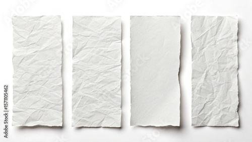 Torn paper strips: Four unique textured white paper pieces