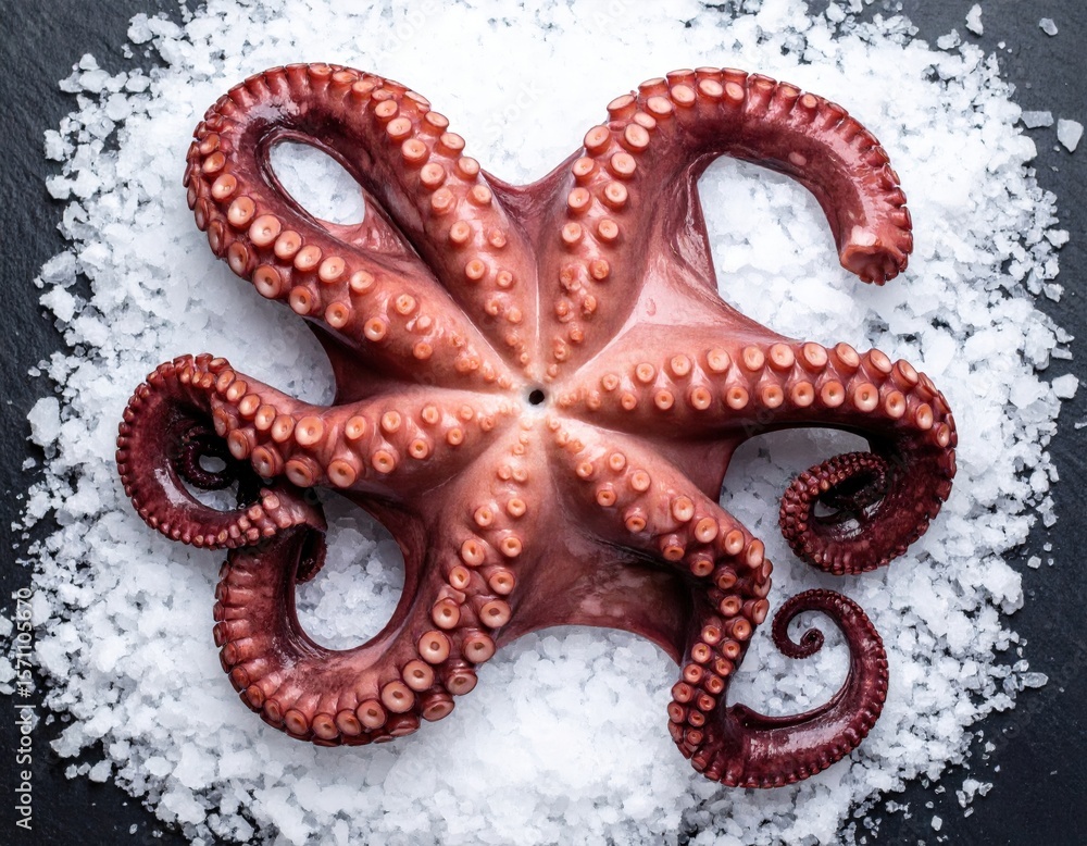 Fototapeta premium Fresh Octopus On A Bed Of Salt