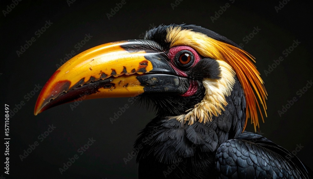 Fototapeta premium Close-Up of Colorful Hornbill Bird with Striking Beak in Dark Studio Background