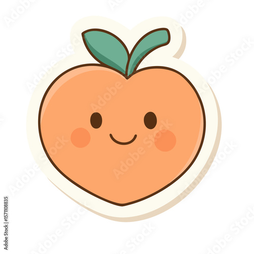 Smiling peach with a little leaf. Soft pastel kawaii sticker perfect for planners, gifts, and cute design.