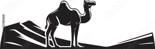 Elegant Camel Illustration in Black & White – Minimalist Desert Animal Art Print