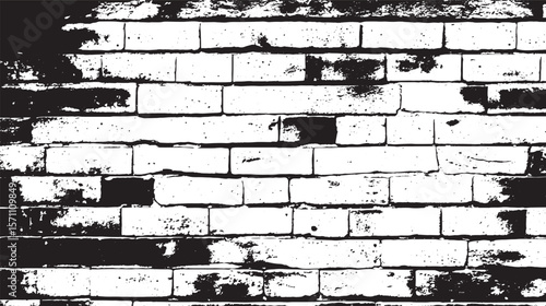A monochrome image showing a brick wall with heavy black and white contrast and grunge texture