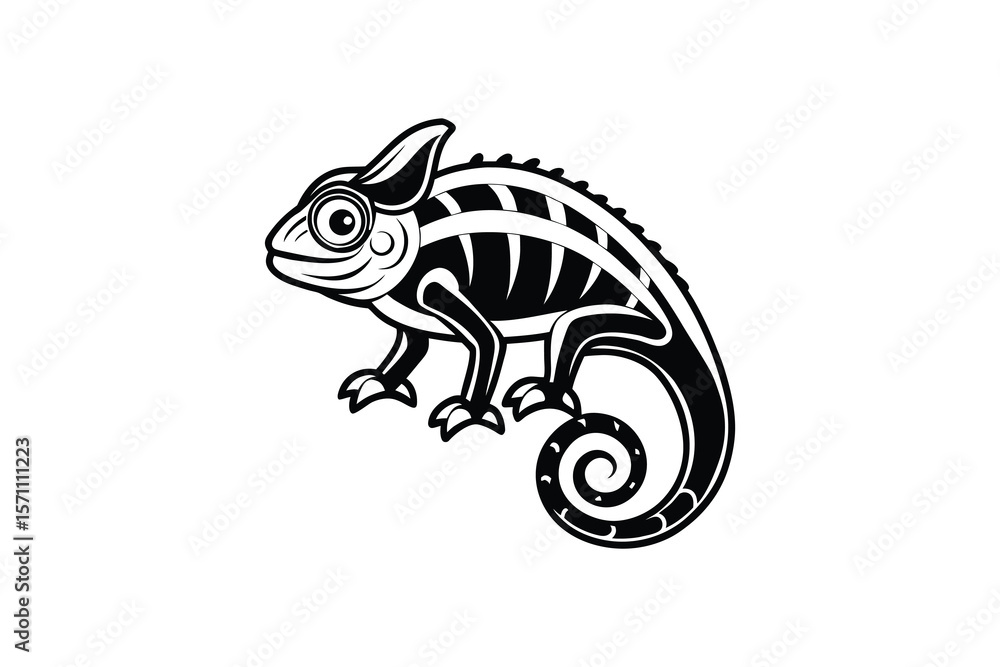 Obraz premium Chameleon Illustration in Black and White Silhouette Style