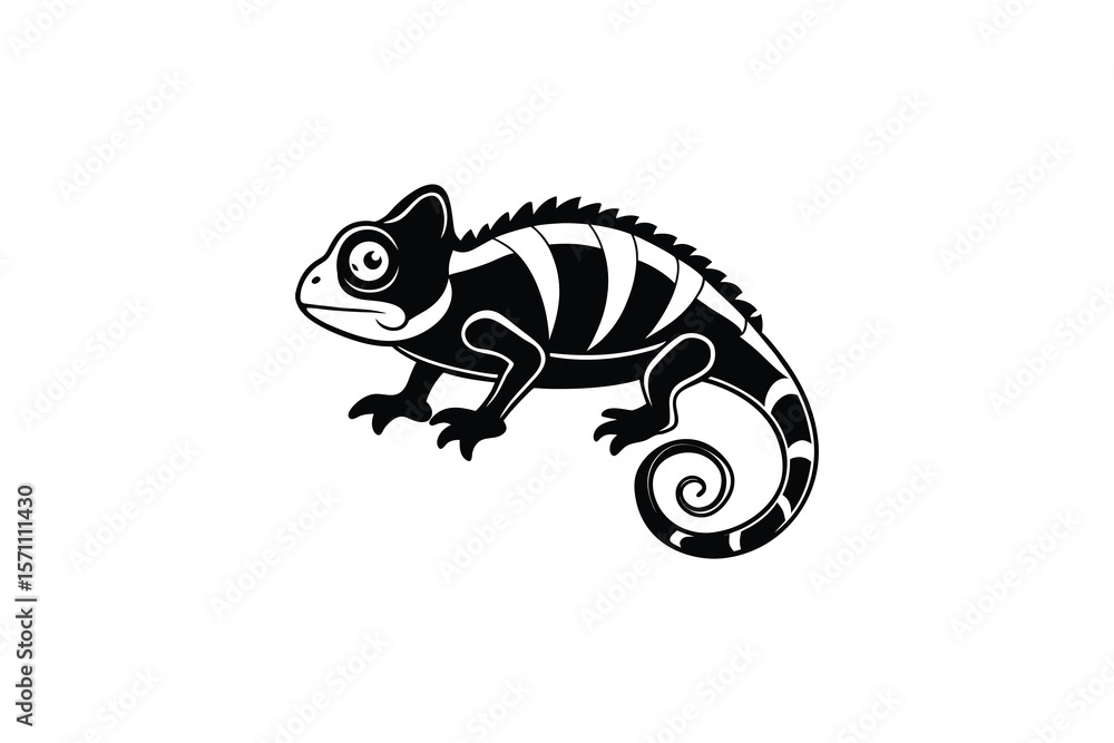 Obraz premium Chameleon Graphic Illustration in Black and White Silhouette Style