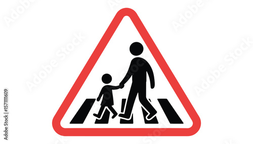 Pedestrian Crossing Sign with Parent and Child Illustration