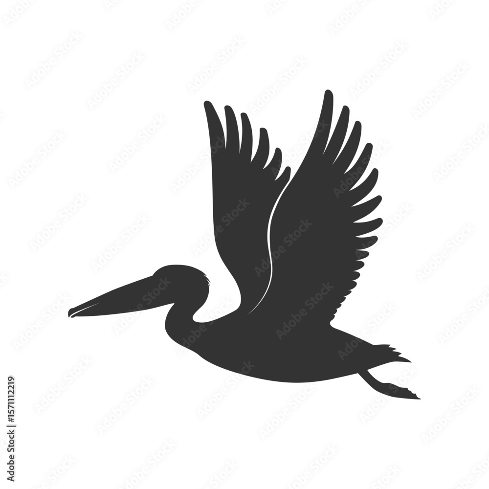 Fototapeta premium Pelican graphic icon. Flying pelican sign isolated on white background. Vector illustration