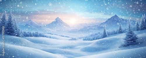 Natural Winter Christmas background with sky, heavy snowfall, and snowdrifts. Winter landscape with falling snow, shining, beautiful snow.