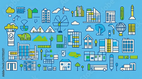 Colorful Outline Illustration of a Modern Cityscape
