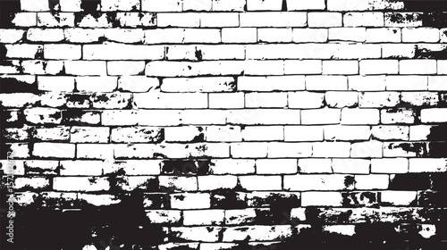 Monochrome image of a brick wall with visible damage and wear creating a textured and aged appearance