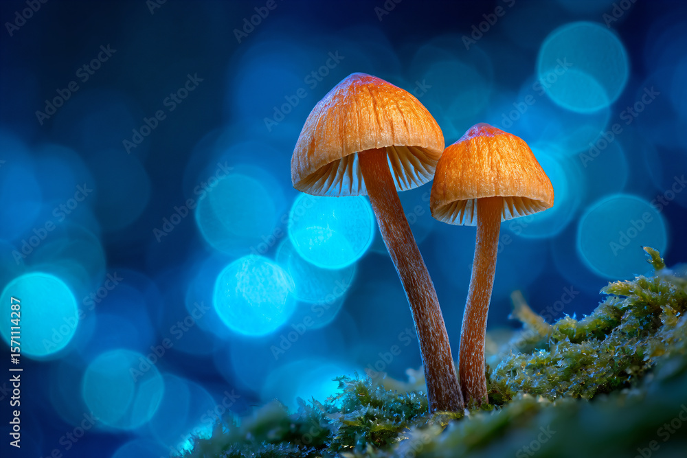 Fototapeta premium a couple of mushrooms that are on a moss
