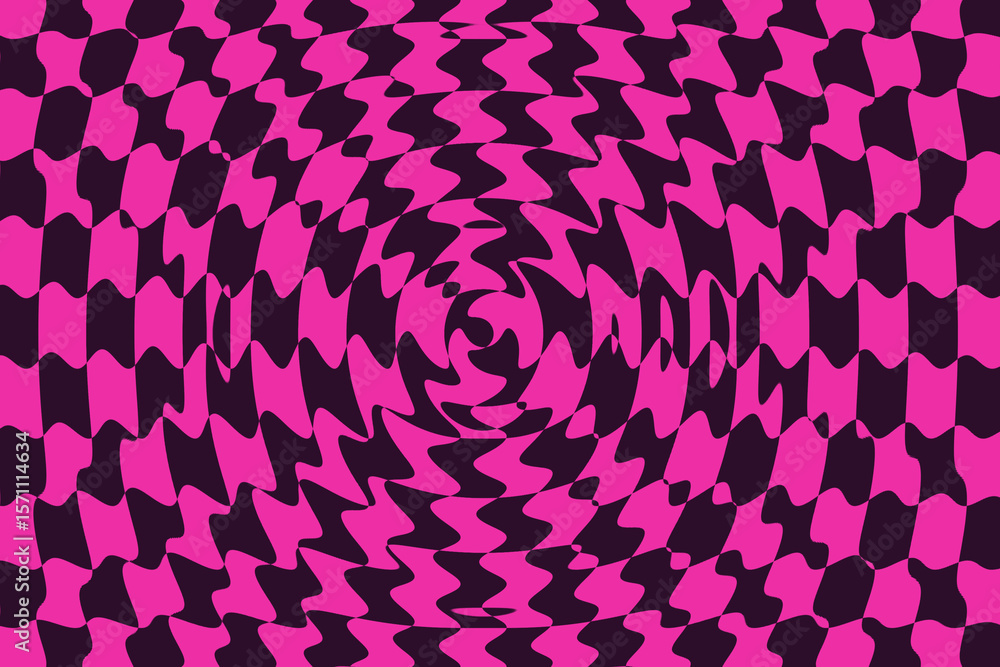 3D Optical Illusion Grid. High-resolution warped checkerboard pattern with a bold and dynamic optical illusion effect. This trippy background blends Y2K aesthetics with op art vibes.