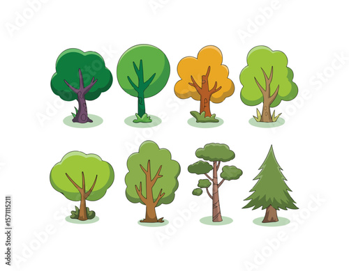 Various tree vectors. Forest and nature concept. Collection of different tree symbols. Education and training poster design. Vector drawn for plant and tree presentation.
