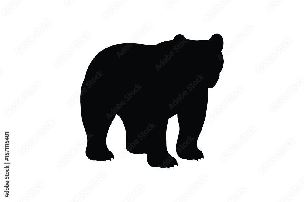 Fototapeta premium Standing Bear Silhouette on White Background for Design Projects