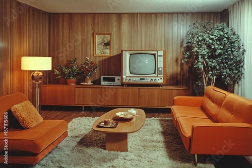 Vintage 70s Living Room with Television