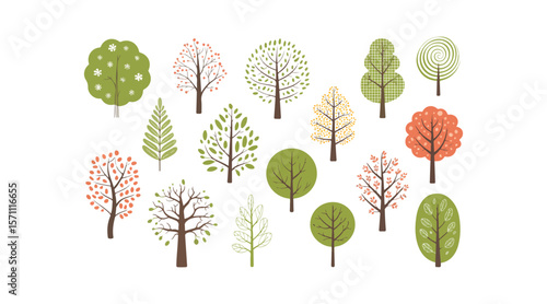 Various tree vectors. Forest and nature concept. Collection of different tree symbols. Education and training poster design. Vector drawn for plant and tree presentation.