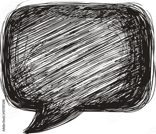 Black scribbled speech bubble isolated, abstract illustration