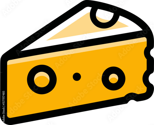 Yellow cheese wedge slice with holes outlined in bold black lines, cartoon style