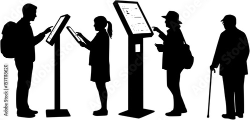 Silhouette of Person Interacting with Kiosk Screen
